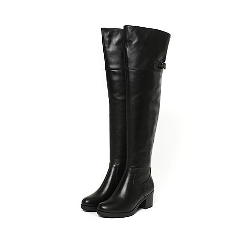 BELLE/百丽冬专柜同款黑色牛皮女超长靴（绒里）Q5X2DDC6