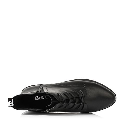 BELLE/百丽冬季专柜同款黑色牛皮革女短靴Q5W1DDD6
