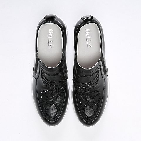 BELLE/百丽秋专柜同款黑色牛皮女休闲鞋Q6M1DCM6