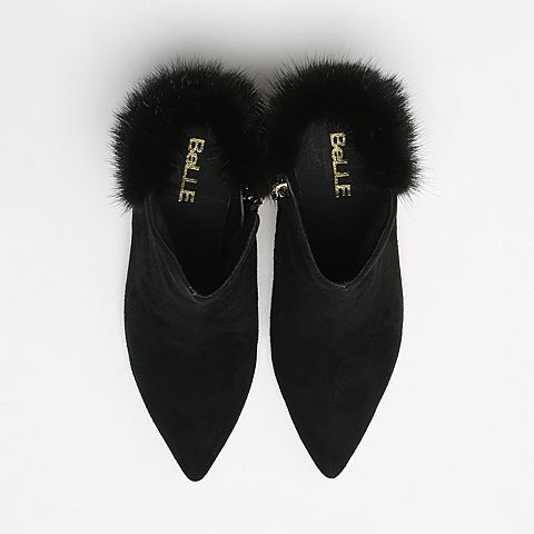 BELLE/百丽冬季黑色羊绒皮女靴890-1DD6