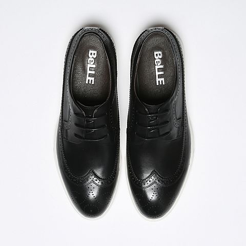 BELLE/百丽秋专柜同款黑色牛皮男休闲鞋4RS01CM6