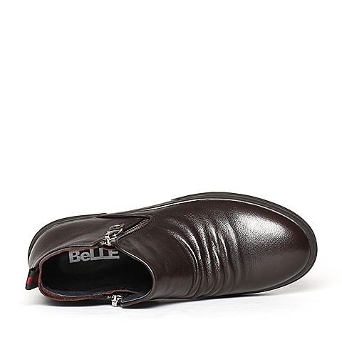 BELLE/百丽冬季专柜同款棕色牛皮革男休闲靴（绒里）4NR01DD6