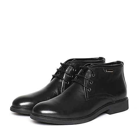 BELLE/百丽冬专柜同款黑色牛皮革男皮靴4NS01DD6