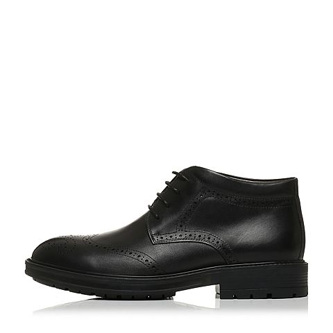 BELLE/百丽冬季专柜同款黑色牛皮革男皮靴（绒里 ）4PX01DD6