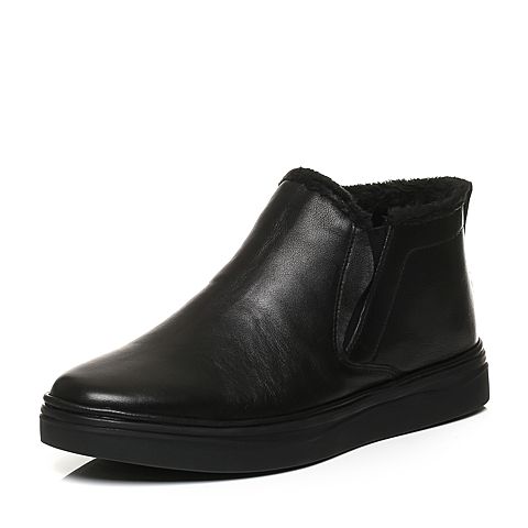 BELLE/百丽冬季专柜同款黑牛皮革男休闲靴（绒里）4PC02DD6