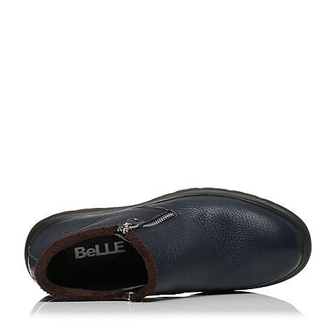 BELLE/百丽冬季专柜同款蓝色牛皮革男皮靴（绒里）4PU01DD6