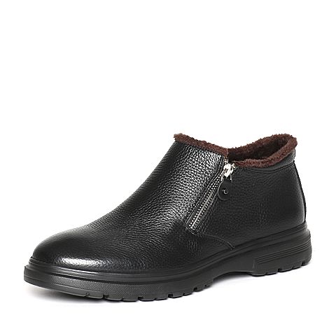 BELLE/百丽冬季专柜同款黑牛皮革男皮靴（绒里）4PU01DD6