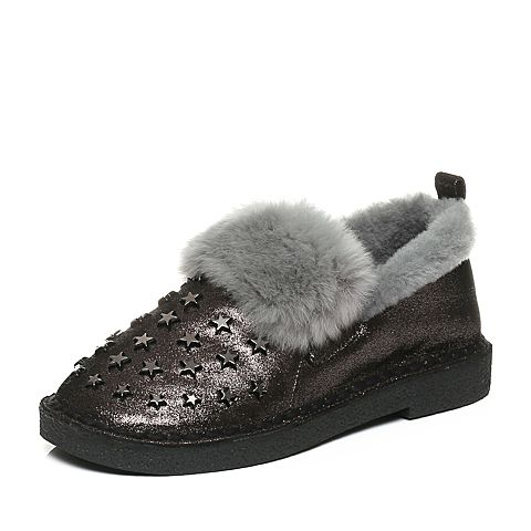 BELLE/百丽冬季专柜同款深灰羊绒皮革女皮鞋(毛里)BJJ22DM6