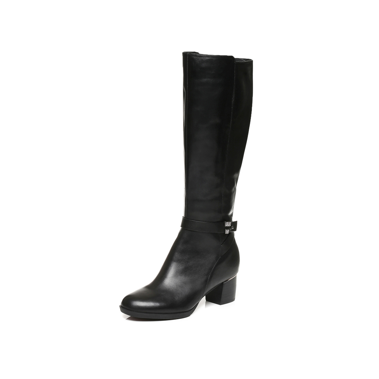 BELLE/百丽冬季专柜同款黑油皮牛皮革女皮靴BFN76DG6