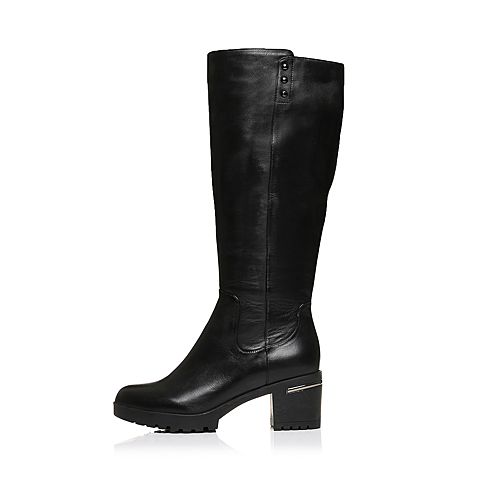 BELLE/百丽冬季专柜同款黑牛皮革女皮靴BIP72DG6