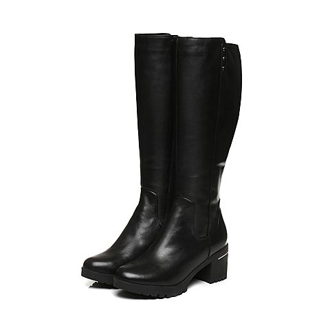 BELLE/百丽冬季专柜同款黑牛皮革女皮靴(绒里)BIP72DG6