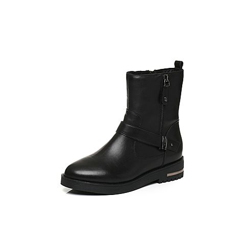 BELLE/百丽冬季专柜同款黑牛皮革女皮靴(绒里)BIS62DZ6