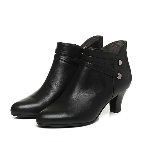 BELLE/百丽冬季专柜同款黑油皮牛皮革女皮靴3EKB2DD6