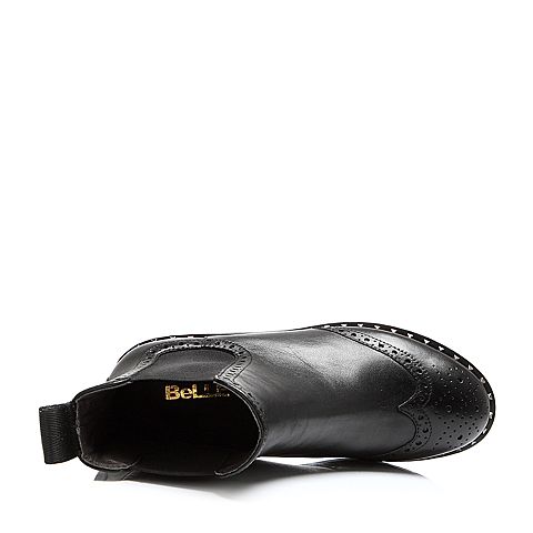 BELLE/百丽冬季专柜同款黑油皮牛皮女短靴BKD45DD6