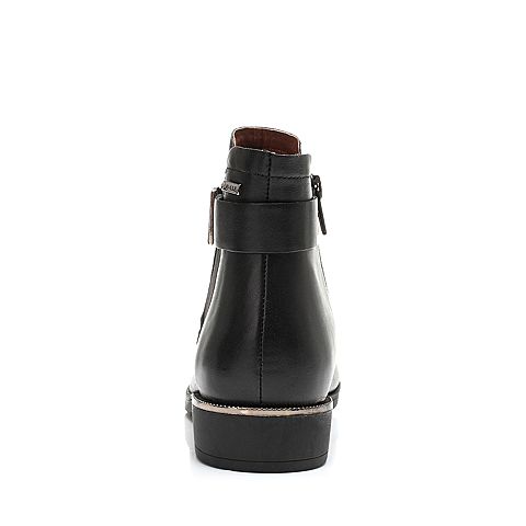 BELLE/百丽冬季专柜同款黑油皮牛皮女短靴BMT40DD6