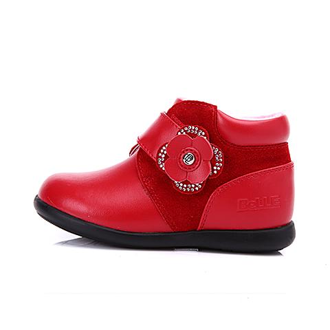 BELLE/百丽16年秋冬季新款时尚女童纯粹黑红色百搭优雅超细腻保暖绒毛皮鞋DE0180