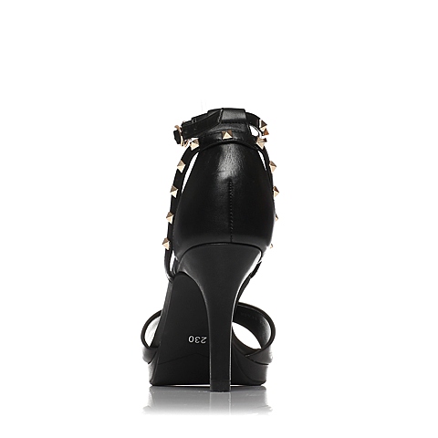 BELLE/百丽夏季专柜同款黑色小牛皮女凉鞋BJV33BL6