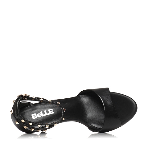 BELLE/百丽夏季专柜同款黑色小牛皮女凉鞋BJV33BL6
