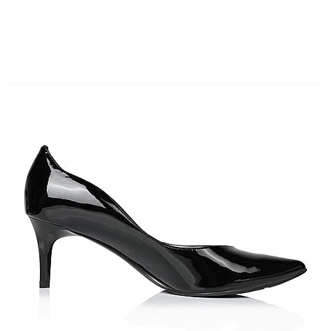 BELLE/百丽春季专柜同款黑色优雅女人漆皮牛皮女单鞋BGAA5AQ6
