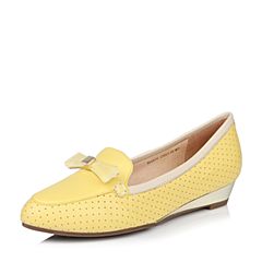 Belle/百丽春季专柜同款黄色绵羊皮女单鞋（冲孔）BHA16AQ6