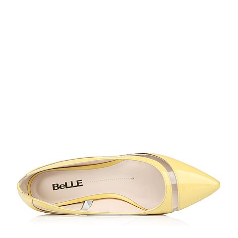 BELLE/百丽春季专柜同款黄/白甜美可爱漆皮牛皮女单鞋BDUA2AQ6