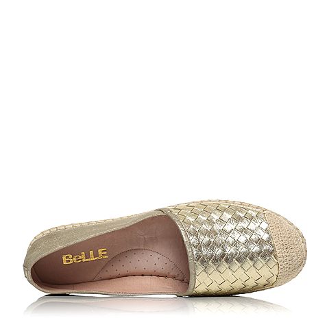 BELLE/百丽春季专柜同款金色金贴膜编织猪皮女单鞋3T923AQ6