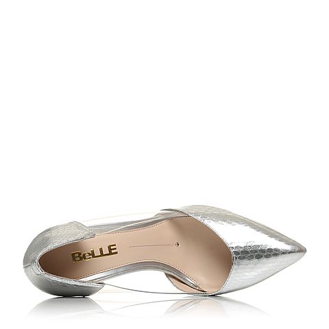 BELLE/百丽春季专柜同款银/白优雅尖头山羊皮女单鞋3Z4D9AQ6