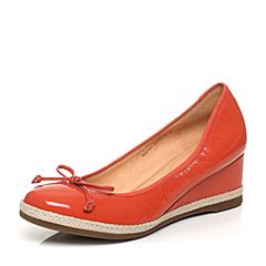 Belle/百丽春季专柜同款桔红漆皮牛皮女单鞋BHN01AQ6
