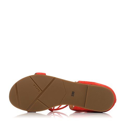 BELLE/百丽夏季专柜同款红色羊绒皮女凉鞋BKL34BL6