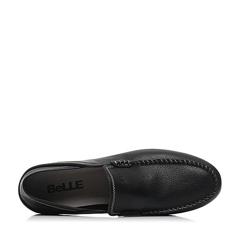 BELLE/百丽春专柜同款黑色牛皮革男休闲鞋豆豆鞋3LQ01AM7