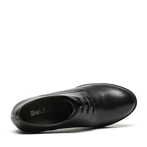 BELLE/百丽春专柜同款黑经典油皮牛皮革女单鞋BDPB7AM7