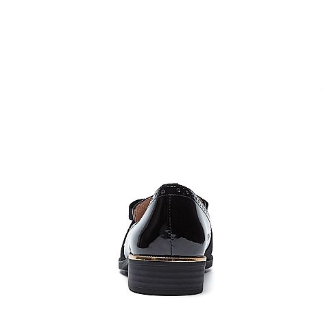 BELLE/百丽春专柜同款黑时尚英伦漆皮牛皮女单鞋BLTA8AM7