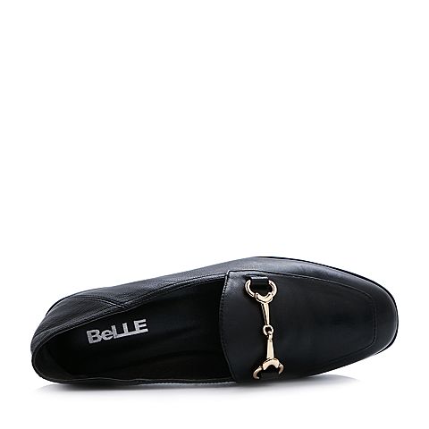 BELLE/百丽春专柜同款黑时尚英伦油皮绵羊皮女单鞋BLNA1AM7