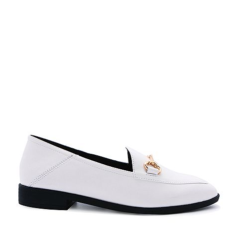BELLE/百丽春专柜同款白色时尚英伦绵羊皮女单鞋BLNA1AM7