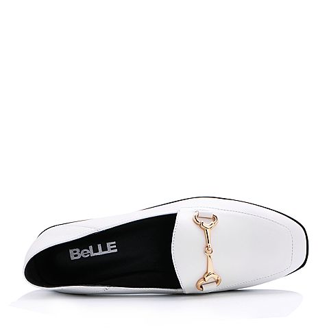 BELLE/百丽春专柜同款白色时尚英伦绵羊皮女单鞋BLNA1AM7