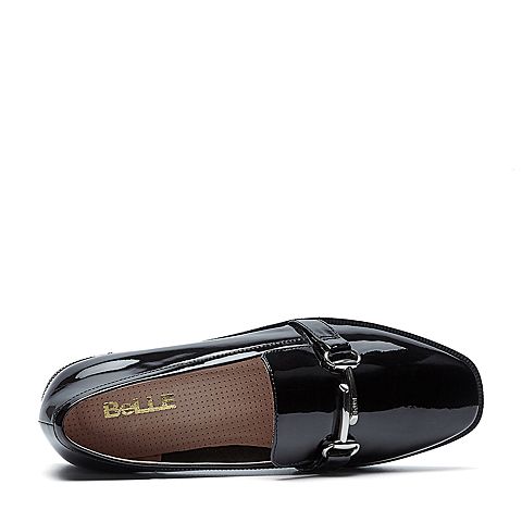 BELLE/百丽春专柜同款黑时尚英伦漆皮牛皮女单鞋BLN28AM7