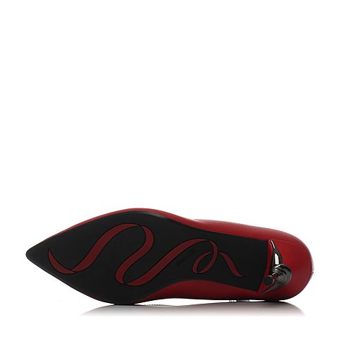 BELLE/百丽春专柜同款红色小牛皮革女皮鞋3Z4J3AQ7