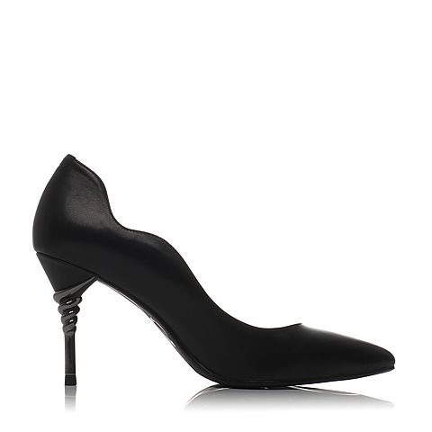 BELLE/百丽春专柜同款黑色小牛皮革女皮鞋3Z4J3AQ7
