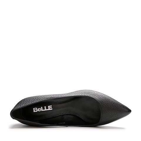 BELLE/百丽专柜同款黑色荔纹牛皮革女皮鞋BGAH9AQ7