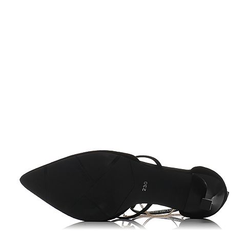 BELLE/百丽春专柜同款黑时尚优雅羊绒皮女皮凉鞋BLZ32AK7
