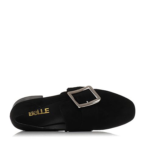 BELLE/百丽春季专柜同款羊皮黑绒面跟皮带扣女单鞋R1R1DAM7