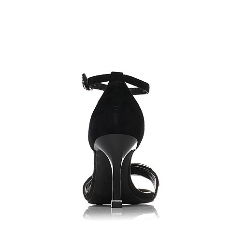 BELLE/百丽夏专柜同款黑色优雅细高跟羊皮女凉鞋BLW33BL7