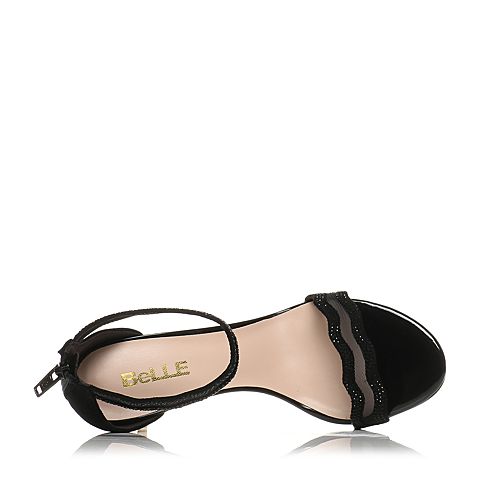 BELLE/百丽夏专柜同款黑色羊皮女凉鞋BLW39BL7