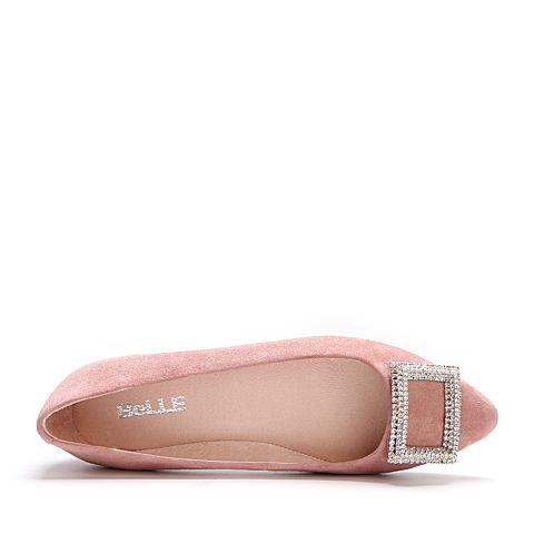 BELLE/百丽专柜同款粉色羊绒皮女皮鞋Q9J1DAQ7