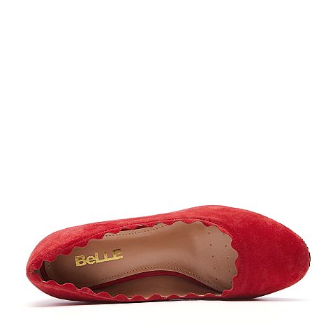 BELLE/百丽春季专柜同款红色羊绒皮革女皮鞋BSS01AQ7