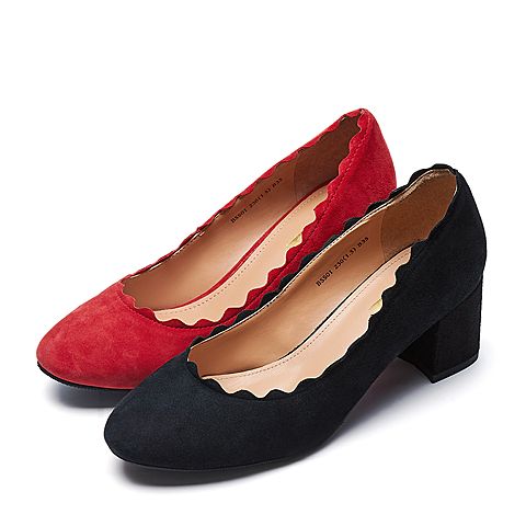 BELLE/百丽春季专柜同款红色羊绒皮革女皮鞋BSS01AQ7