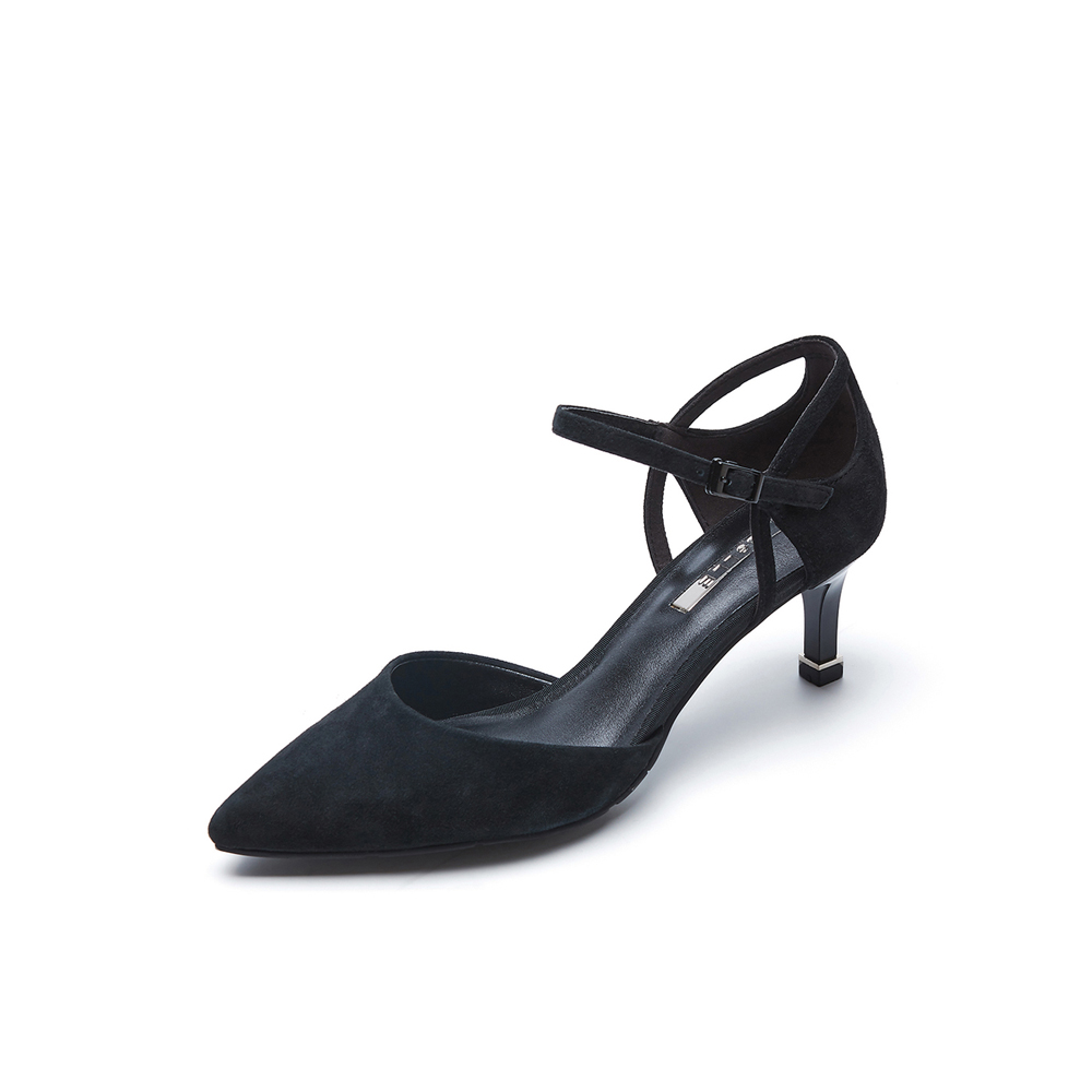 BELLE/百丽春专柜同款黑色时尚优雅羊皮女皮凉鞋BGAH2AK7