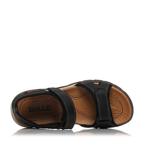 BELLE/百丽夏季专柜同款牛皮/弹力布厚底休闲男凉鞋4VP01BL7