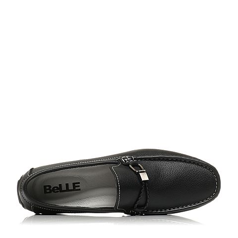 BELLE/百丽夏季专柜同款黑色牛皮男休闲鞋豆豆鞋4VS01BM7