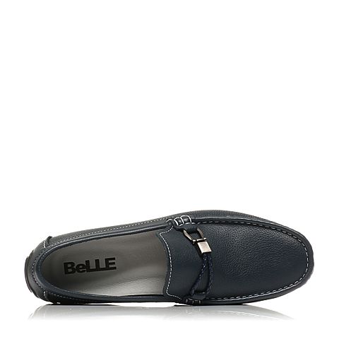 BELLE/百丽夏季专柜同款蓝色牛皮男休闲鞋豆豆鞋4VS01BM7